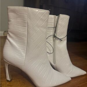 Elegant Ivory Croc-Embossed Women's Boots